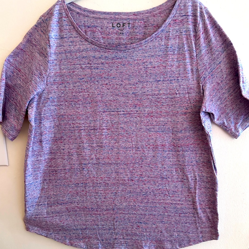 LOFT Purple Spacedye Elbow Sleeve T-Shirt - Size XL -